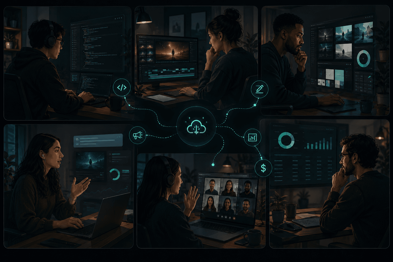 Remote AI video team working across engineering, design, growth, and operations